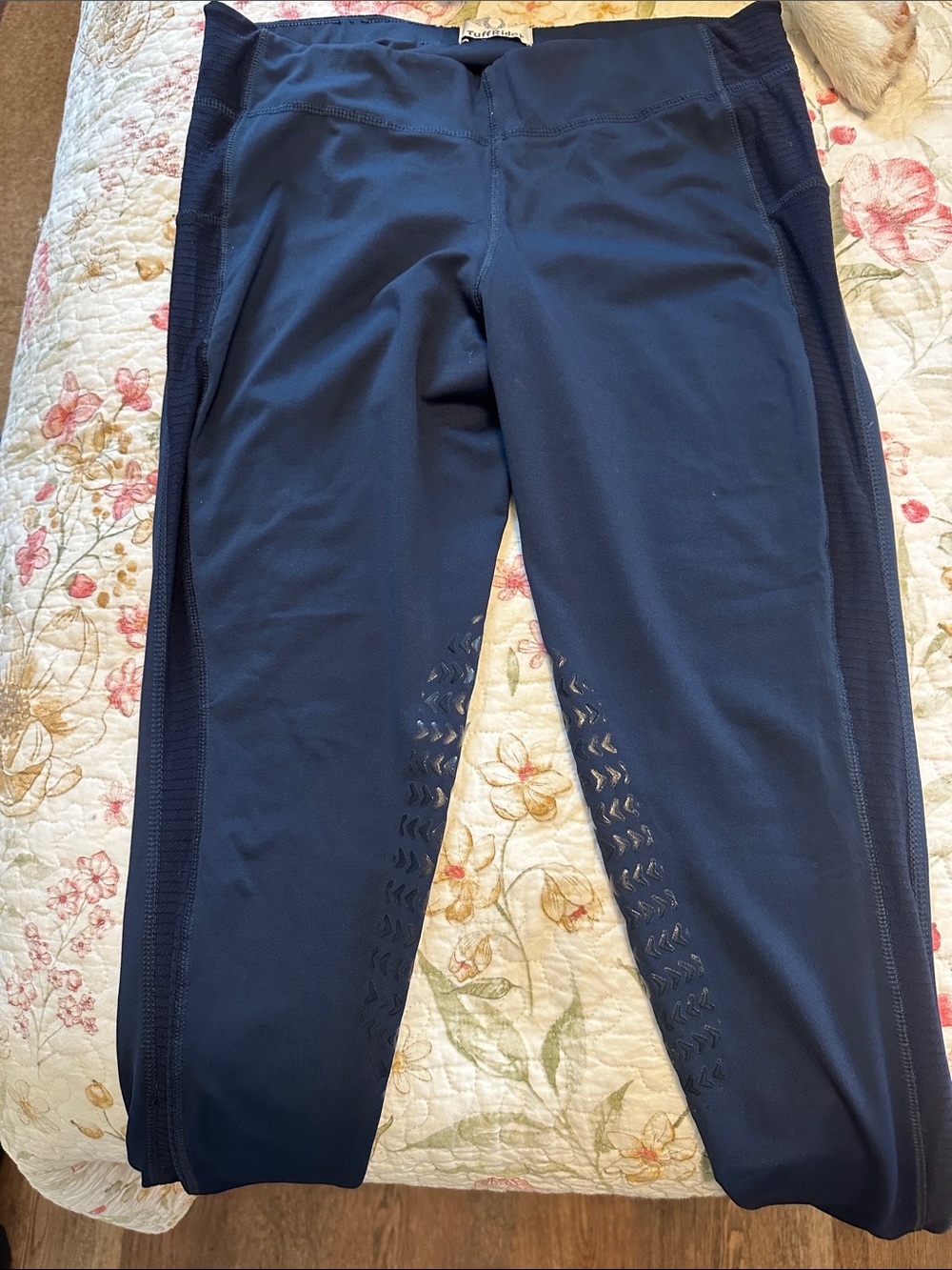 Navy Performance Leggings with Textured Side Panels